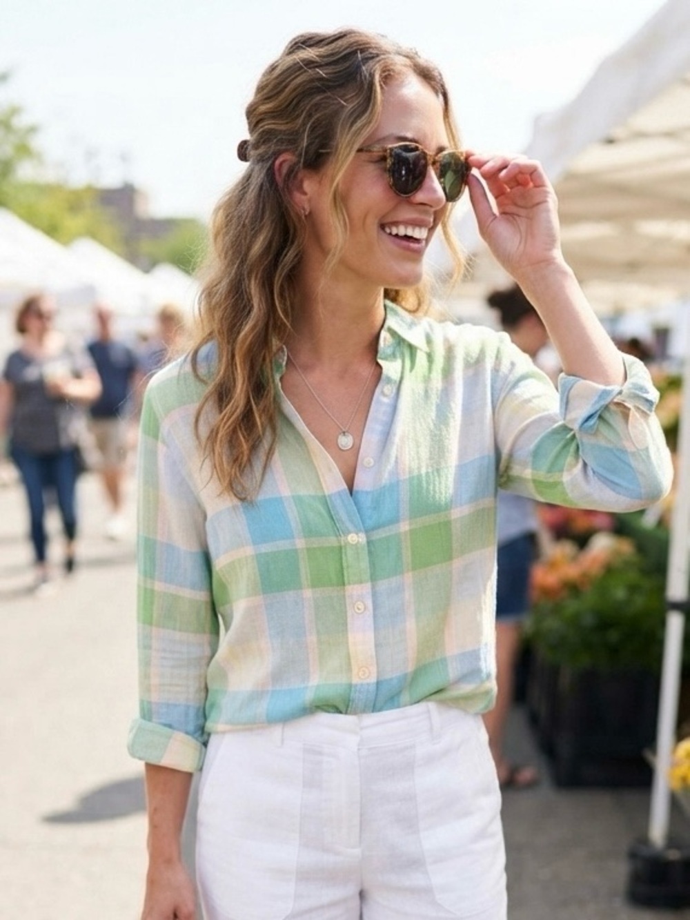 J McLaughlin | Cameron Relaxed Fit Pastel Plaid Button-Down Shirt | Sz 6